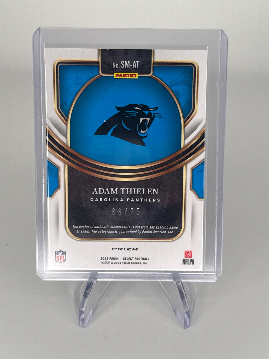 Adam Thielen 2023 Panini Select Blue Prizm Patch Auto, 66/75