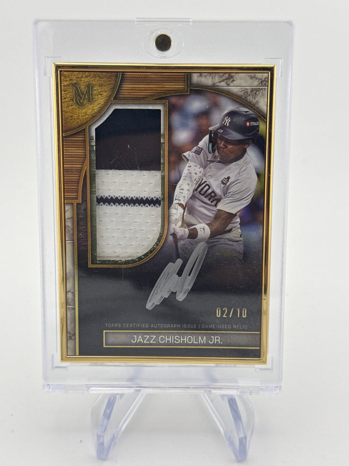 Jazz Chisholm Jr. 2025 Topps Museum Gold Frame Patch Auto, 02/10