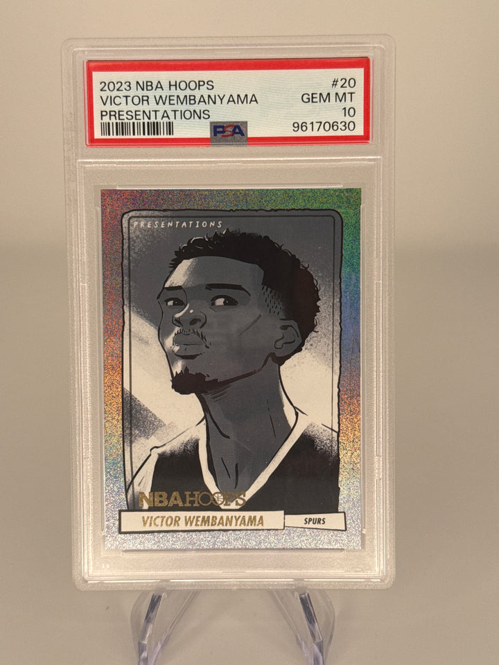 Victor Wembanyama 2023 Panini NBA Hoops Presentations SSP Case Hit Rookie, PSA 10 Gem Mint