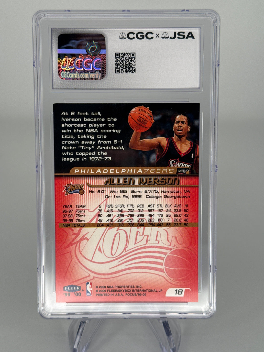 Allen Iverson 2000 Fleer CGC/JSA Authentic Auto