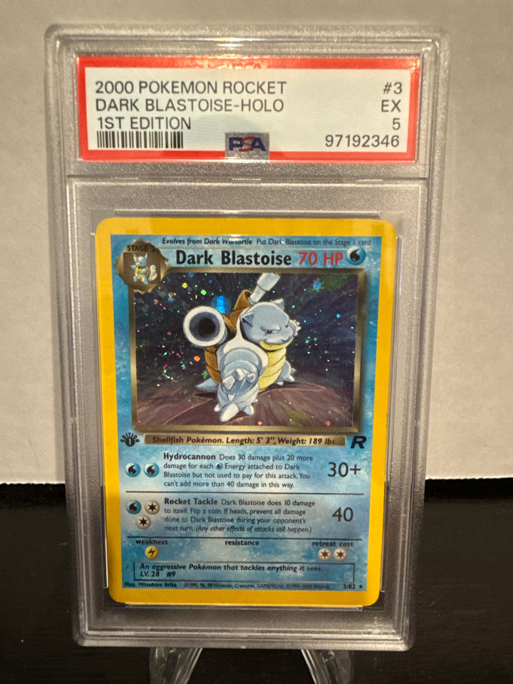Pokemon TCG 2000 Dark Blastoise Team Rocket 1st Edition Holo, 3/82, PSA 5