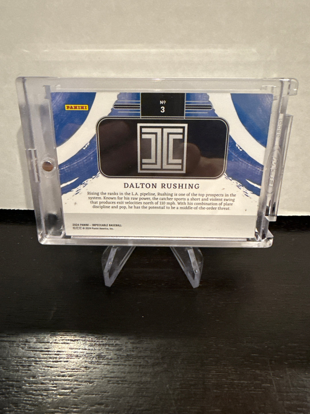 Dalton Rushing 2024 Panini Impeccable Silver Bar Rated Prospect, 08/25