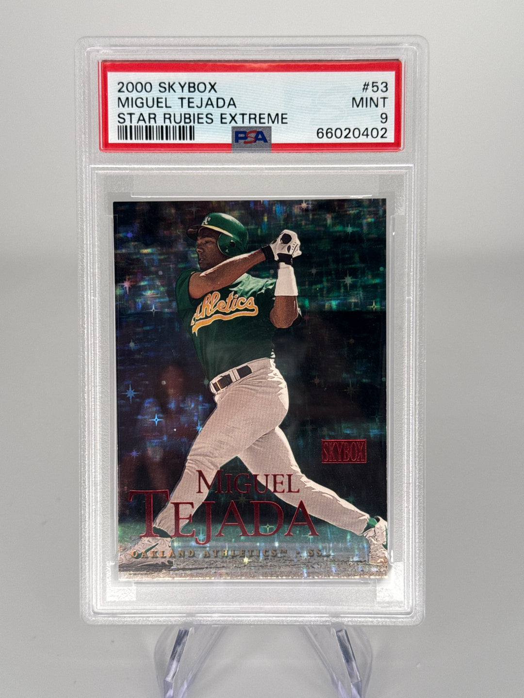 Miguel Tejada 2000 Skybox Star Rubies Extreme, 12/50, PSA 9 Mint
