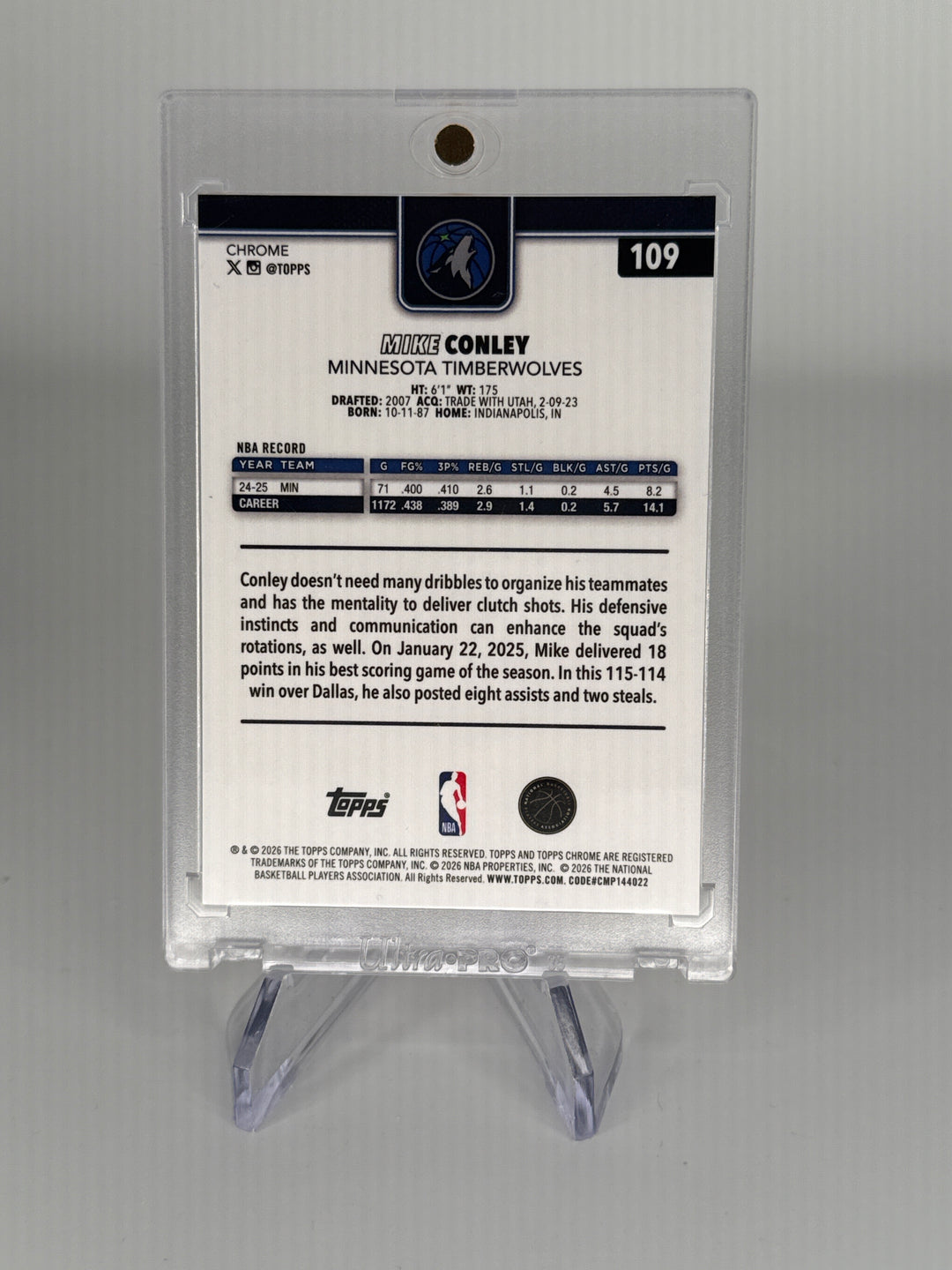 Mike Conley 2026 Topps Chrome Red Wave Refractor, 4/5