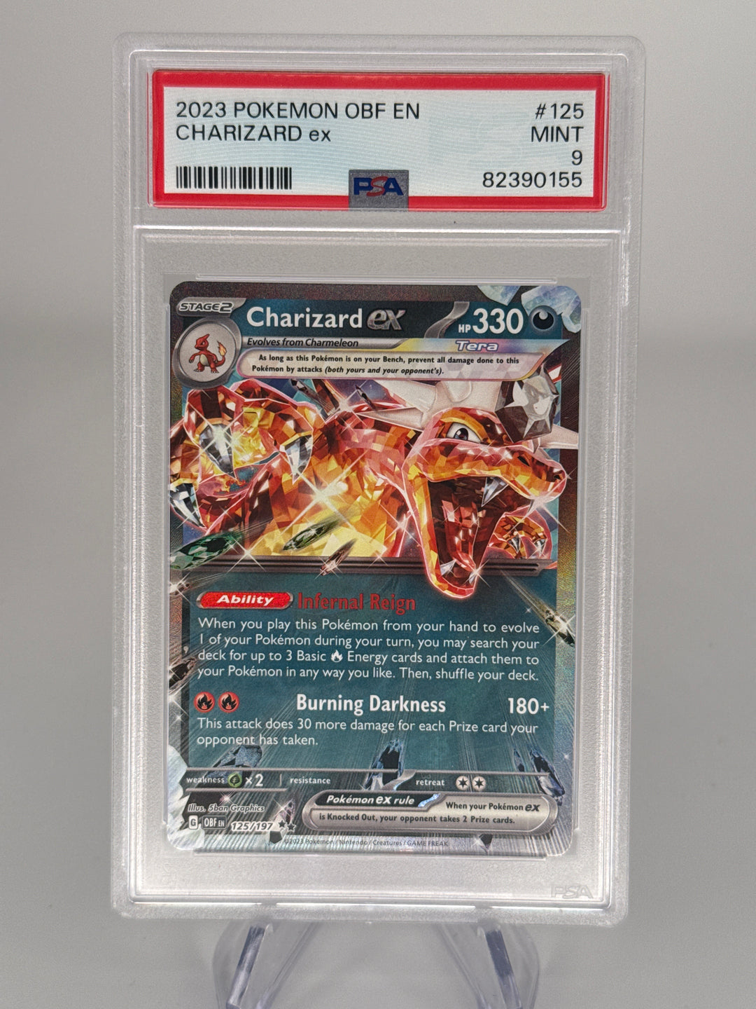 Pokemon TCG 2023 Charizard EX Obsidian Flames Double Rare Holo, 125/197, PSA 9 Mint