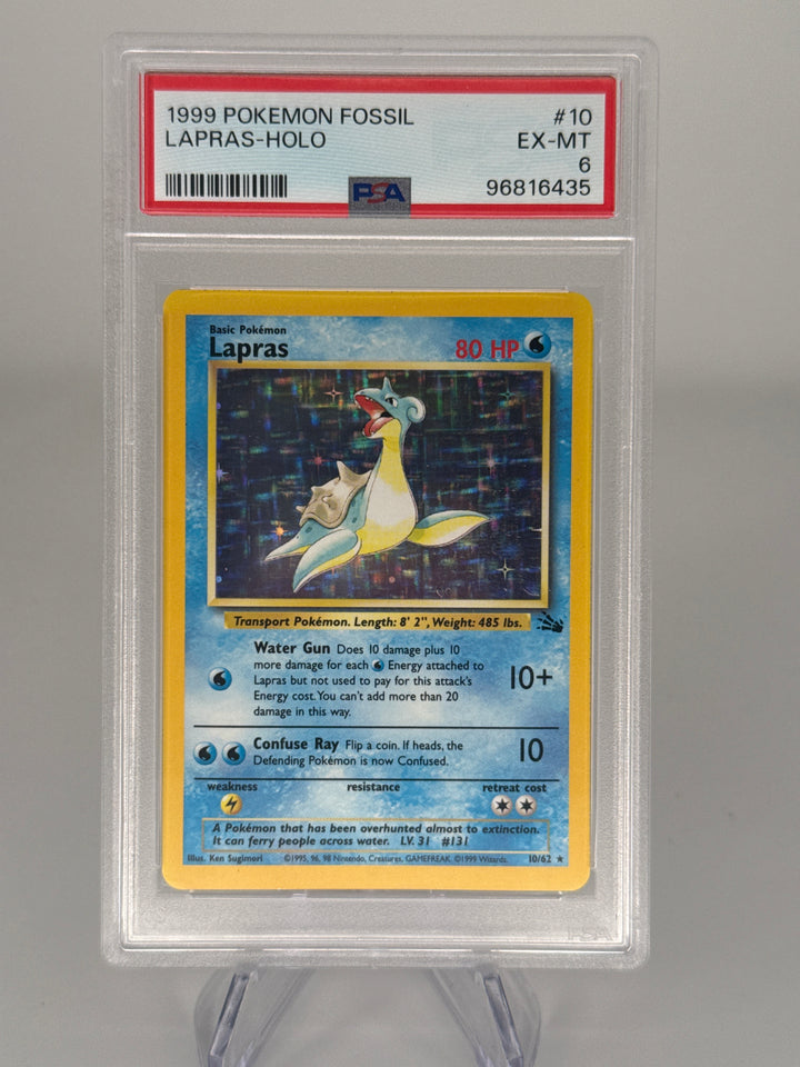 Pokemon TCG 1999 Lapras Fossil Holo, 10/62, PSA 6