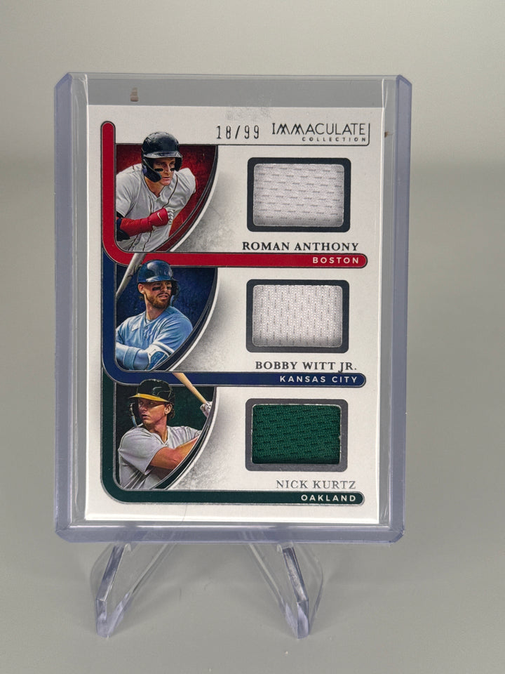 Roman Anthony/Bobby Witt Jr/Nick Kurtz 2026 Panini Immaculate Triple Relic, 18/99