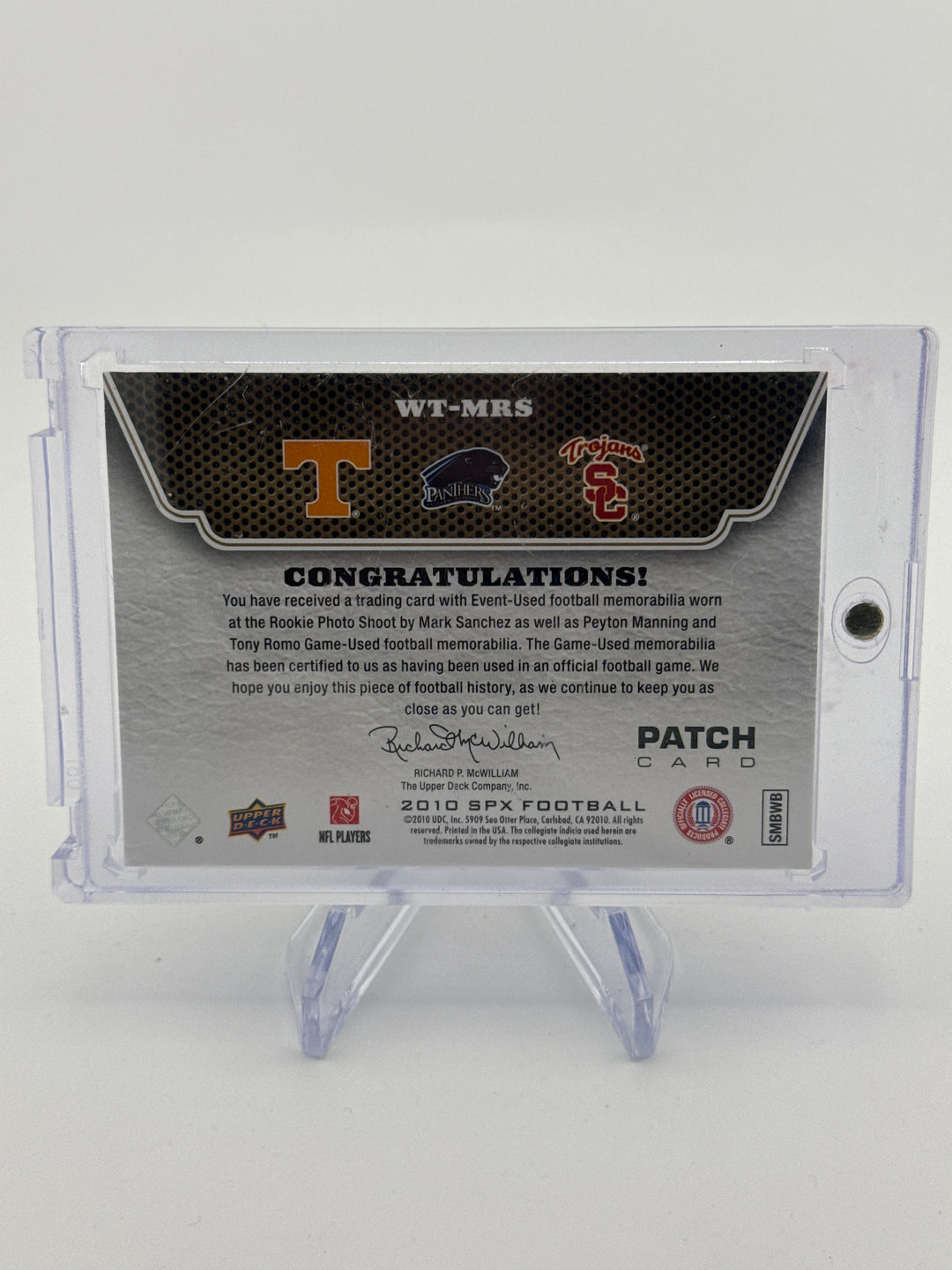 Peyton Manning/Tony Romo/Mark Sanchez 2010 Upper Deck SPX Winning Trios Game Used Relics, 14/15