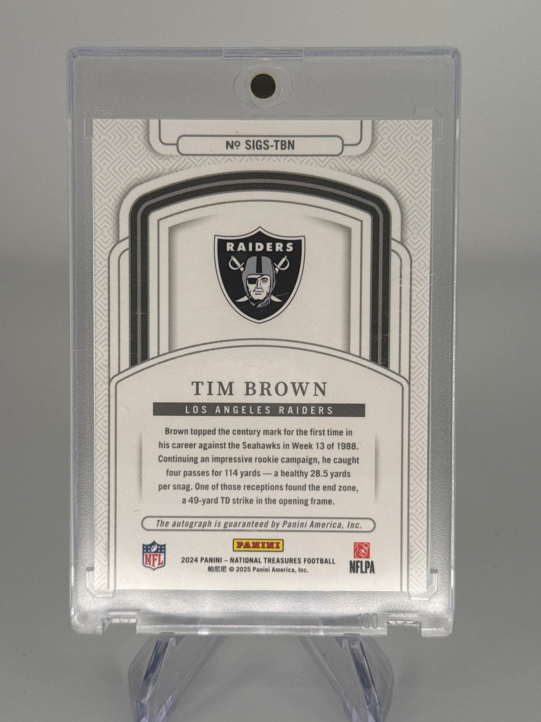 Tim Brown 2024 Panini National Treasures Auto, 38/99