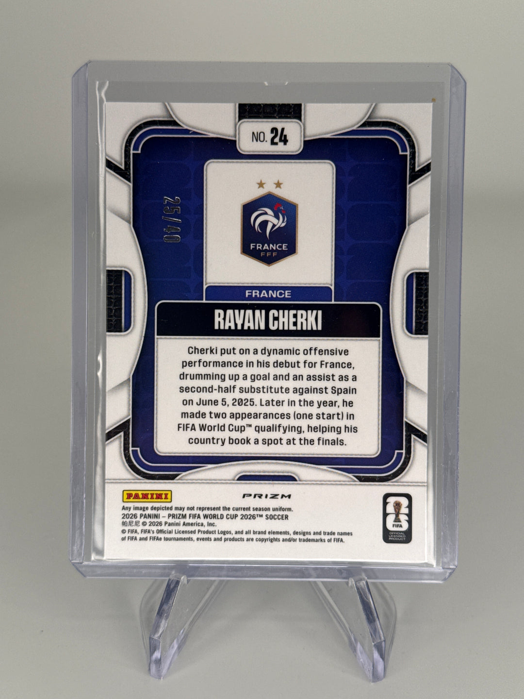 Rayan Cherki 2026 Panini Prizm World Cup Blue Prizm, 25/40