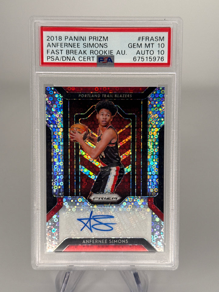 Anfernee Simons 2018 Panini Prizm Fast Break Rookie Auto, PSA 10 Gem Mint, PSA 10 Auto