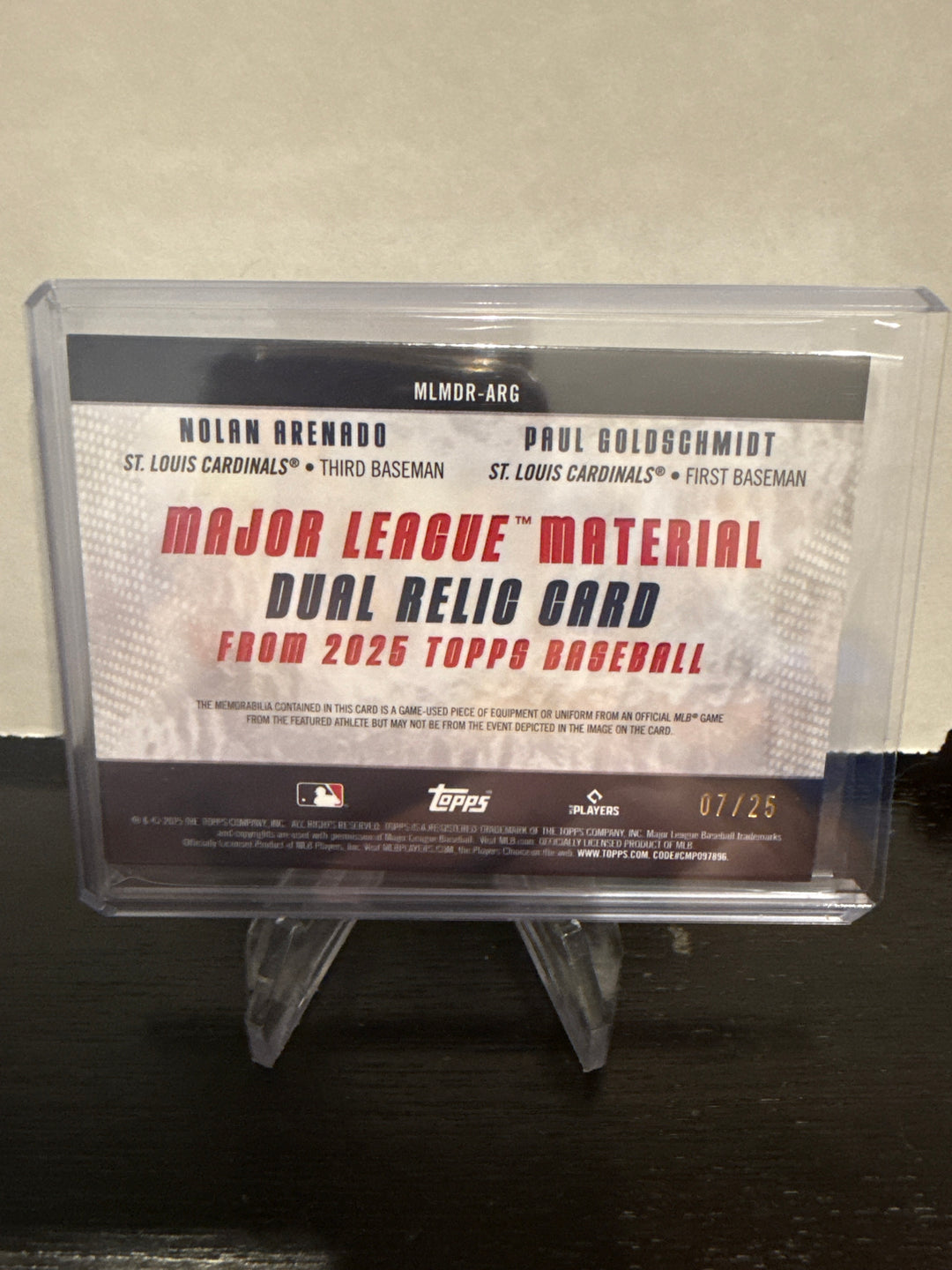 Nolan Arenado/Paul Goldschmidt 2025 Topps Dual Relic, 07/25