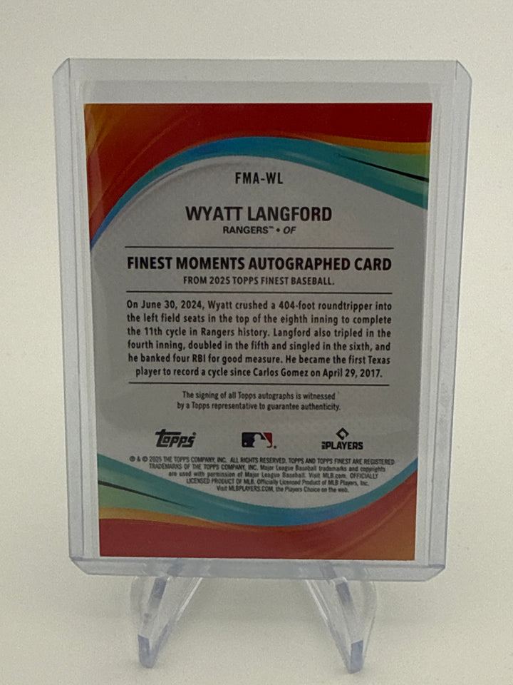 Wyatt Langford 2025 Topps Finest Moments Green Refractor Auto, 62/75