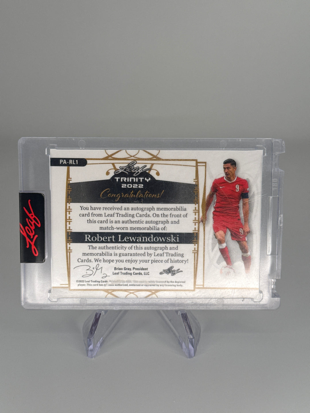 Robert Lewandowski 2022 Leaf Trinity Match Worn Relic Auto, 12/20