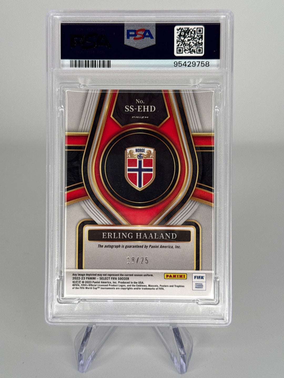Erling Haaland 2022-2023 Panini Select FIFA Tie Die Auto, 18/25, PSA 9 Mint