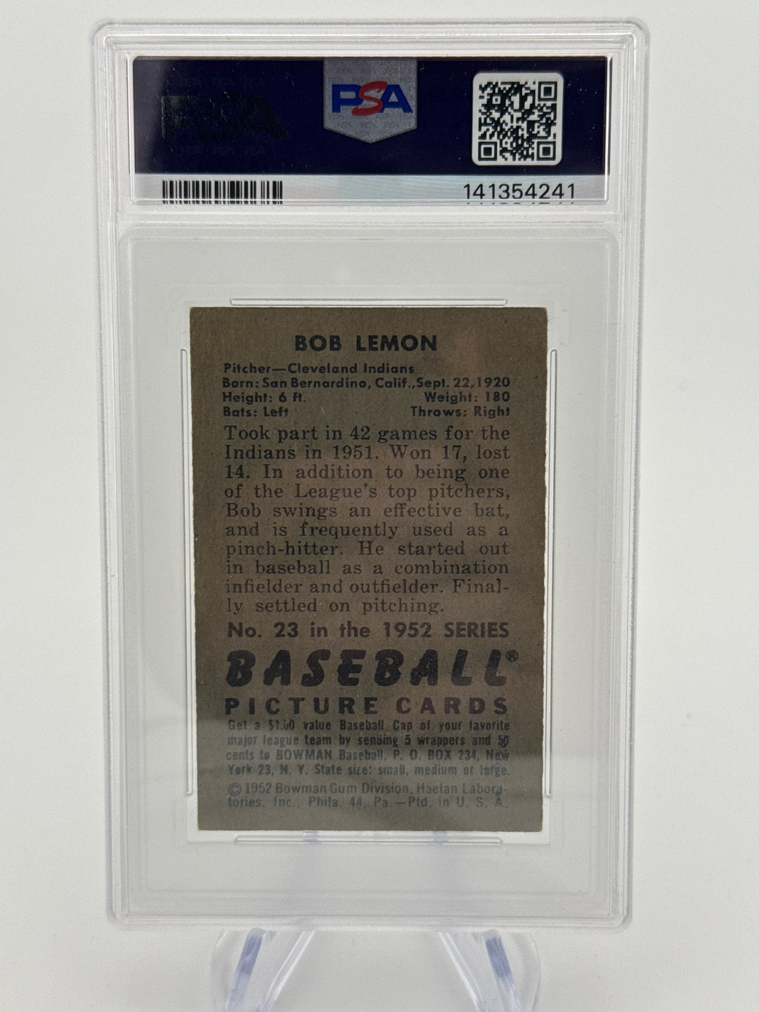 Bob Lemon 1952 Bowman, PSA 2.5