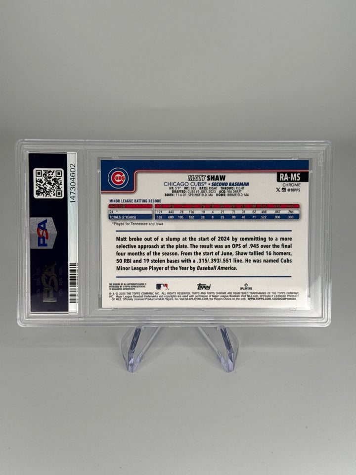 Matt Shaw 2025 Topps Chrome Update Lava Lamp Rookie Auto, 117/175, PSA 10 Gem Mint