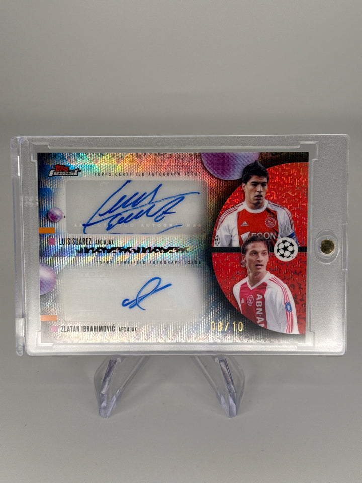 Luis Suarez/Zlatan Ibrahimovic 2026 Topps Finest Black Wave Refractor Dual Auto, 08/10