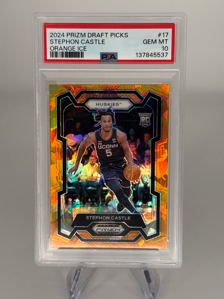 Stephon Castle 2024 Panini Prizm Draft Picks Orange Ice Rookie, PSA 10 Gem Mint