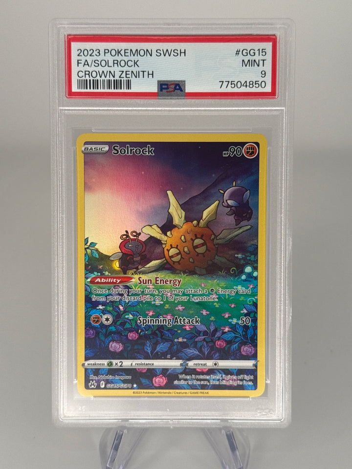Pokemon TCG 2023 Solrock Crown Zenith Galarian Gallery Holo, GG15/GG70, PSA 9 Mint