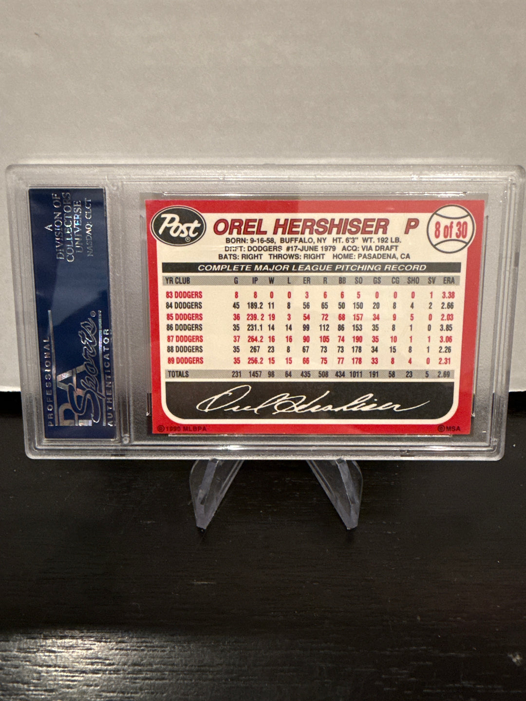 Orel Hershiser 1990 Post Cereal, PSA 10 Gem Mint