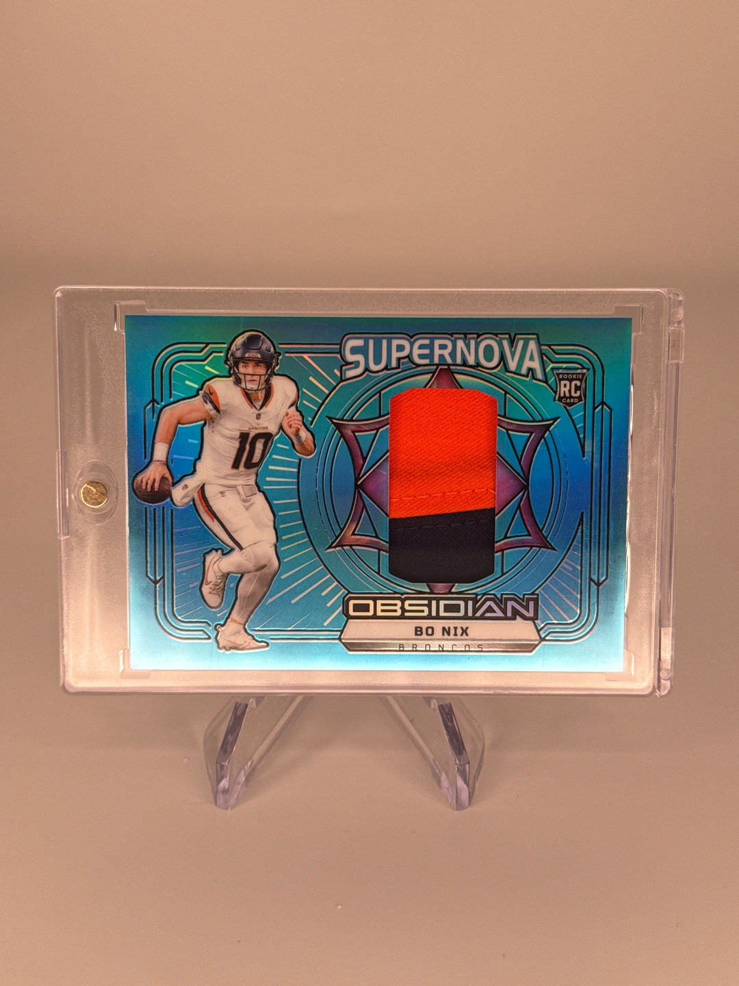 Bo Nix 2024 Panini Obsidian Supernova Blue Rookie Relic, 22/25