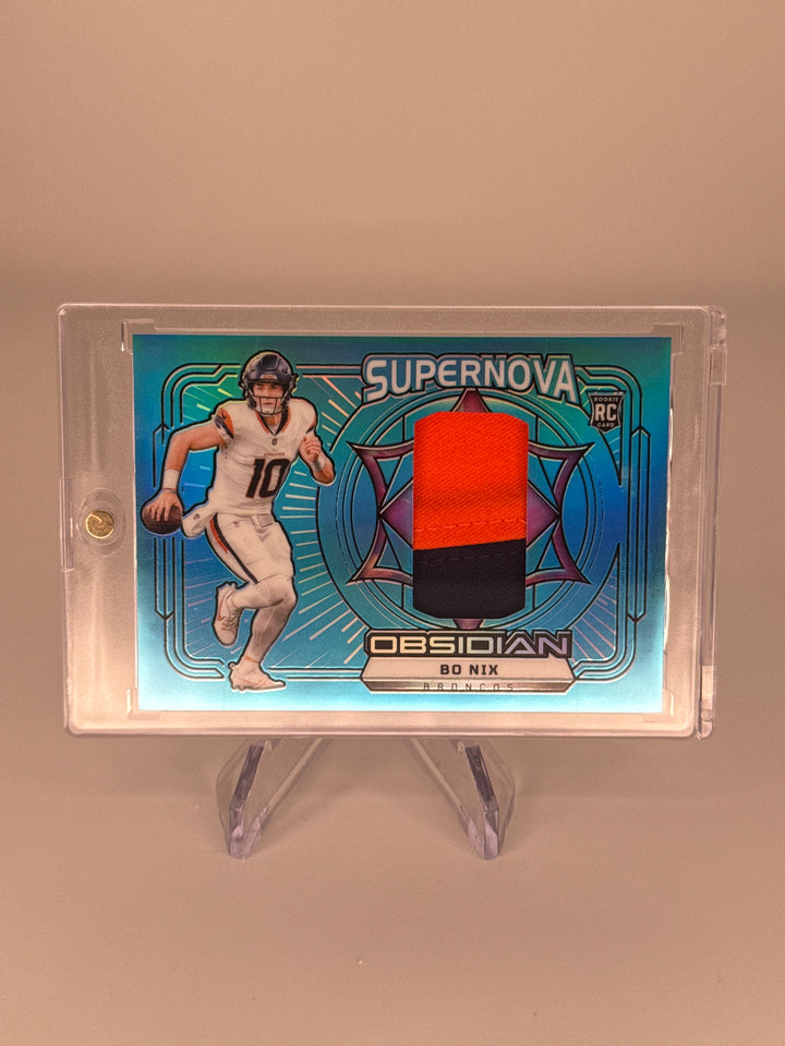 Bo Nix 2024 Panini Obsidian Supernova Blue Rookie Relic, 22/25