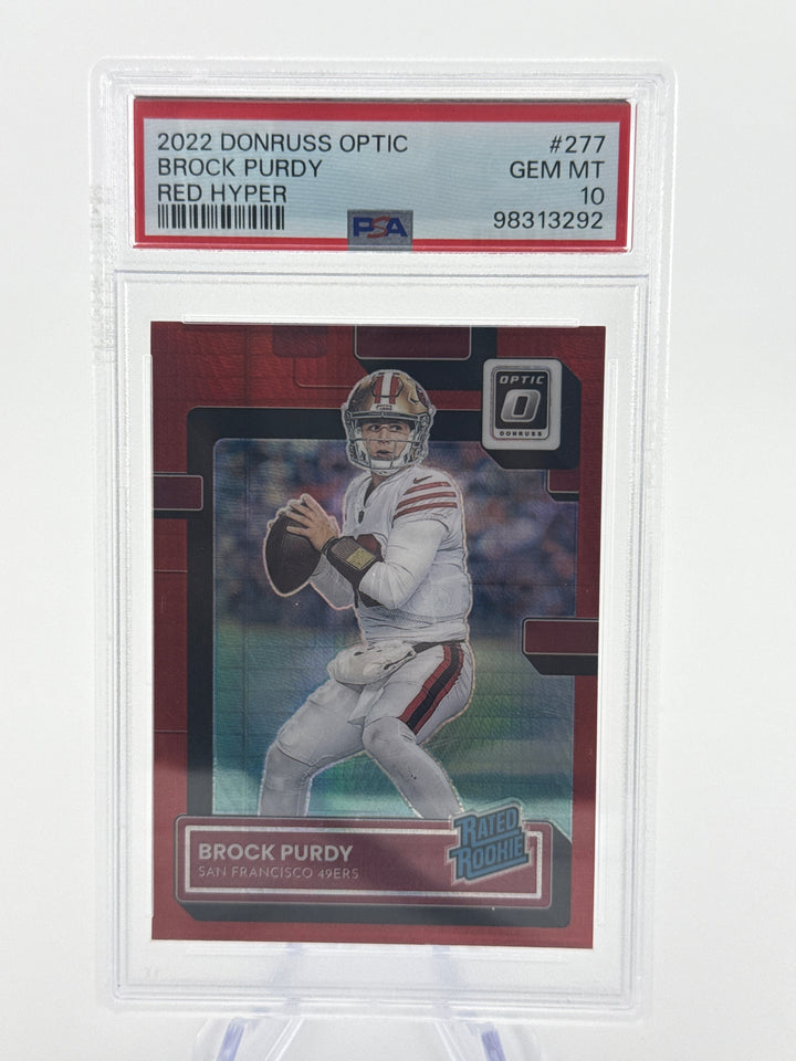 Brock Purdy 2022 Panini Donruss Optic Red Hyper Rookie, PSA 10 Gem Mint