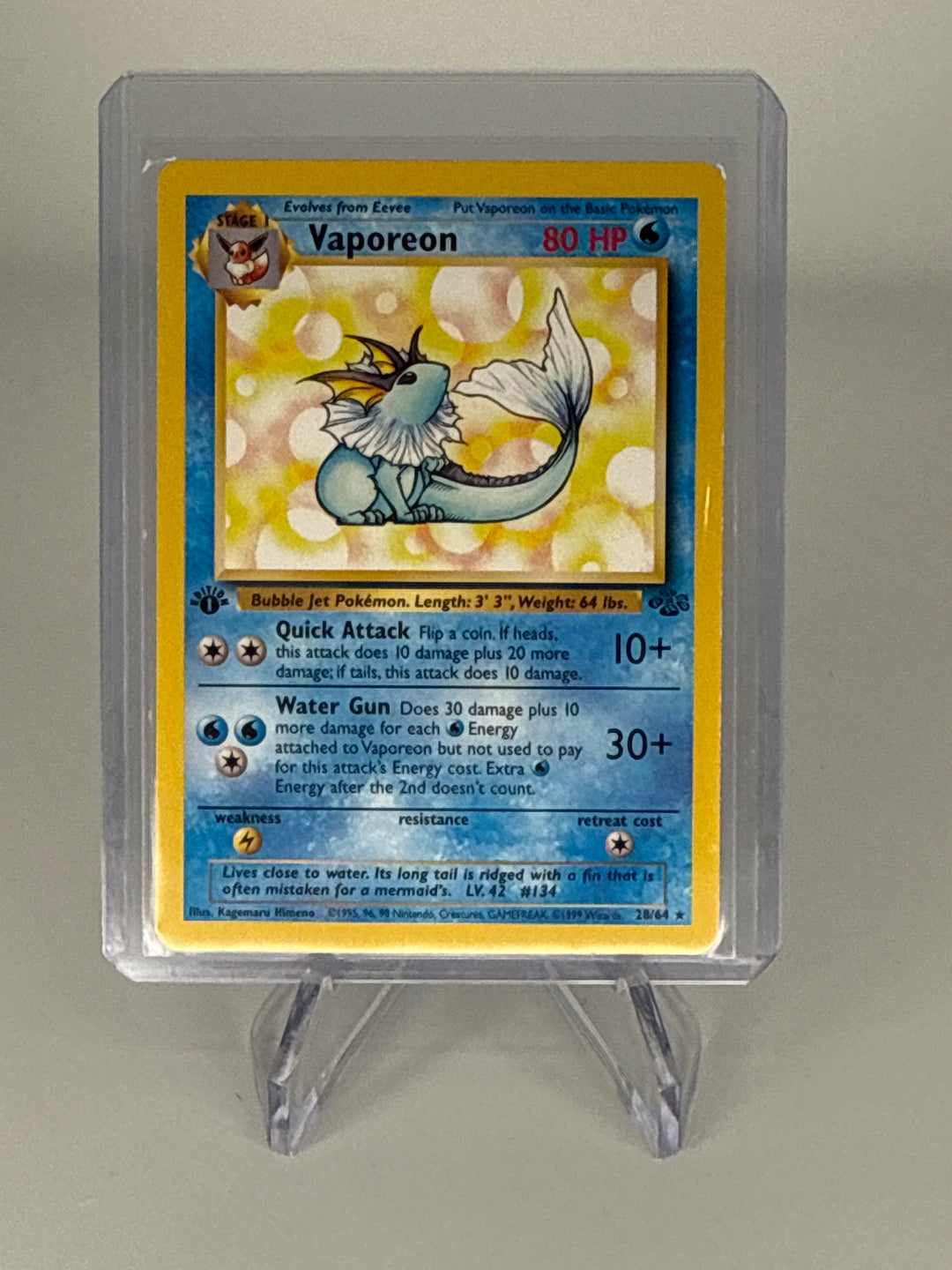 Pokemon TCG 1999 Vaporeon 1st Edition Jungle, 28/64