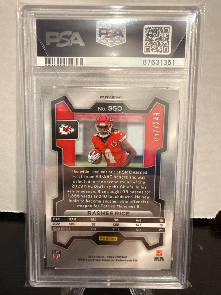 Rashee Rice 2023 Panini Prizm Orange Rookie, 057/249, PSA 10 Gem Mint