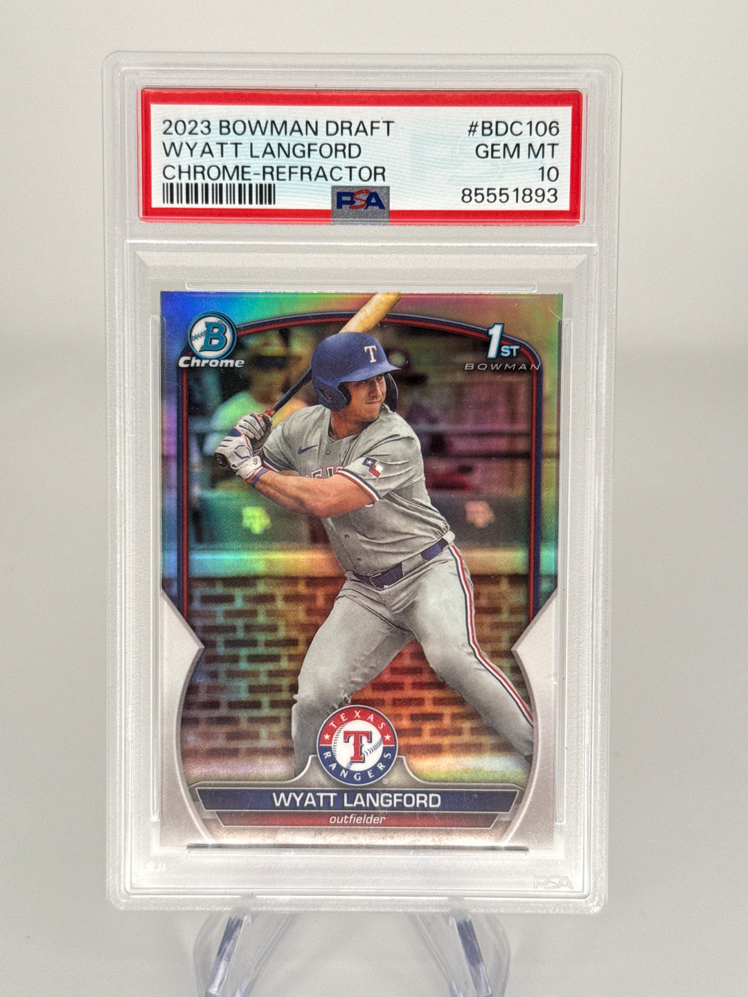 Wyatt Langford 2023 Bowman Draft Chrome 1st Refractor, PSA 10 Gem Mint