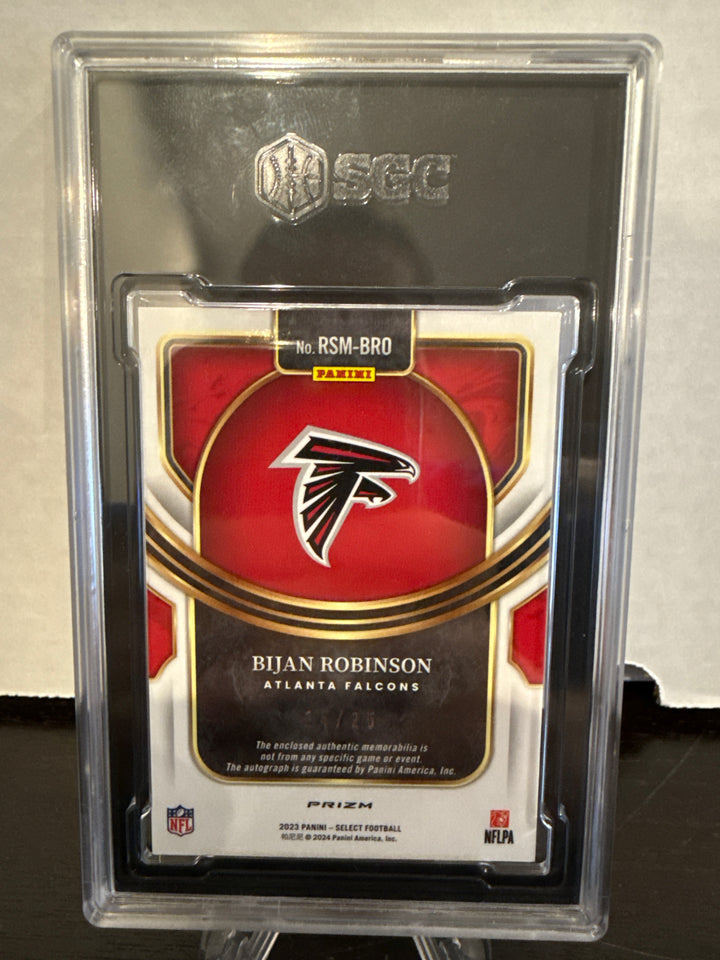 Bijan Robinson 2023 Panini Select Disco Prizm Rookie Patch Auto, 24/25, SGC 10 Gem Mint