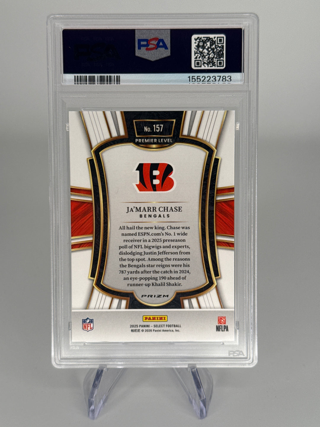 Ja'Marr Chase 2025 Panini Select Zebra Shock SSP, PSA 10 Gem Mint