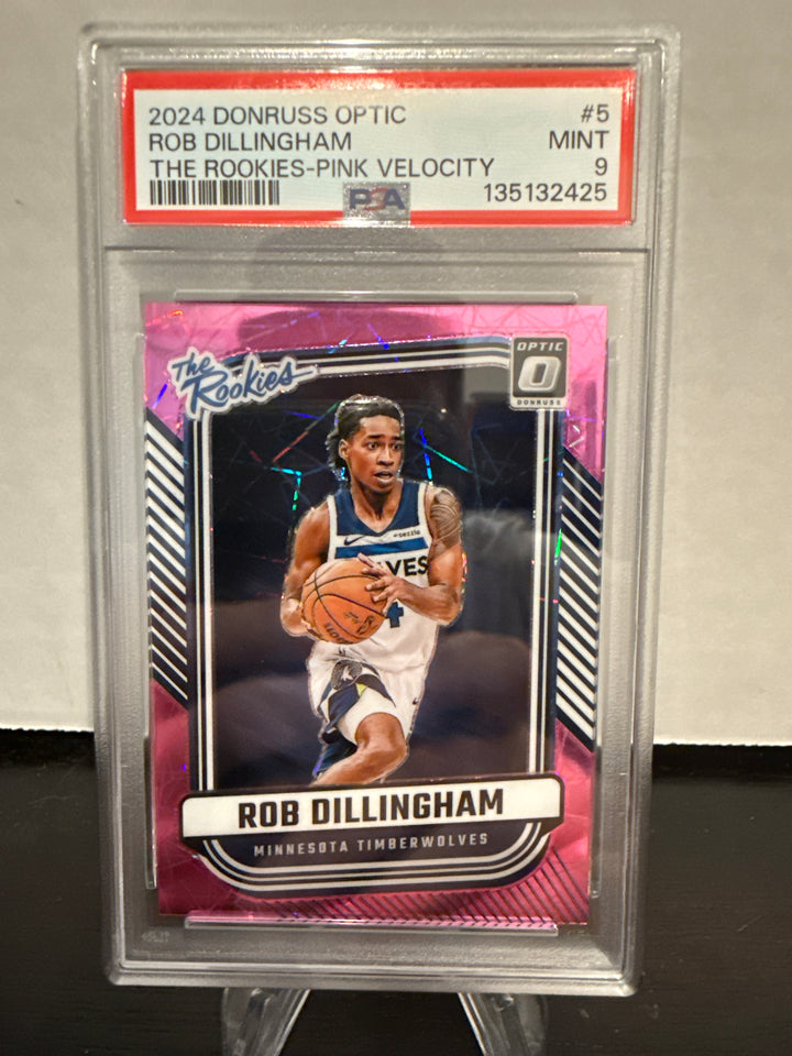 Rob Dillingham 2024 Panini Donruss Optic The Rookies Pink Velocity, 27/79, PSA 9 Mint