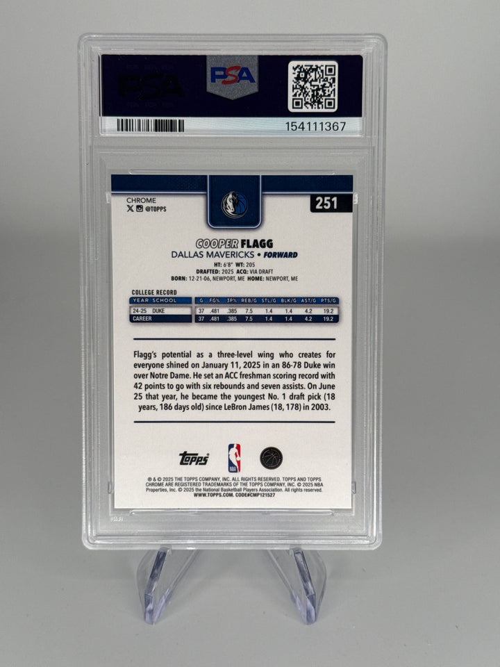 Cooper Flagg 2025 Topps Chrome Red/White/Blue Refractor Rookie, PSA 10 Gem Mint