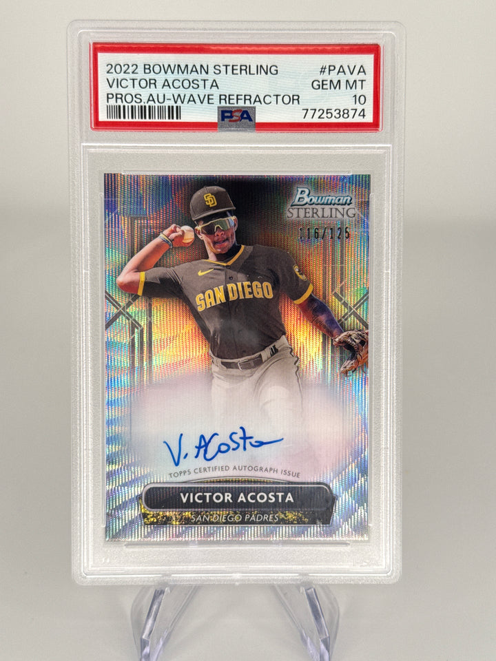 Victor Acosta 2022 Bowman Sterling Wave Refractor Prospect Auto, 116/125, PSA 10 Gem Mint