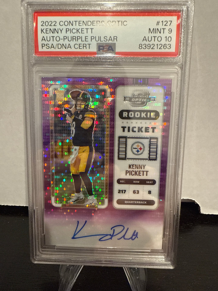 Kenny Pickett 2022 Panini Contenders Optic Purple Pulsar Rookie Auto, 17/21, PSA 9 Mint