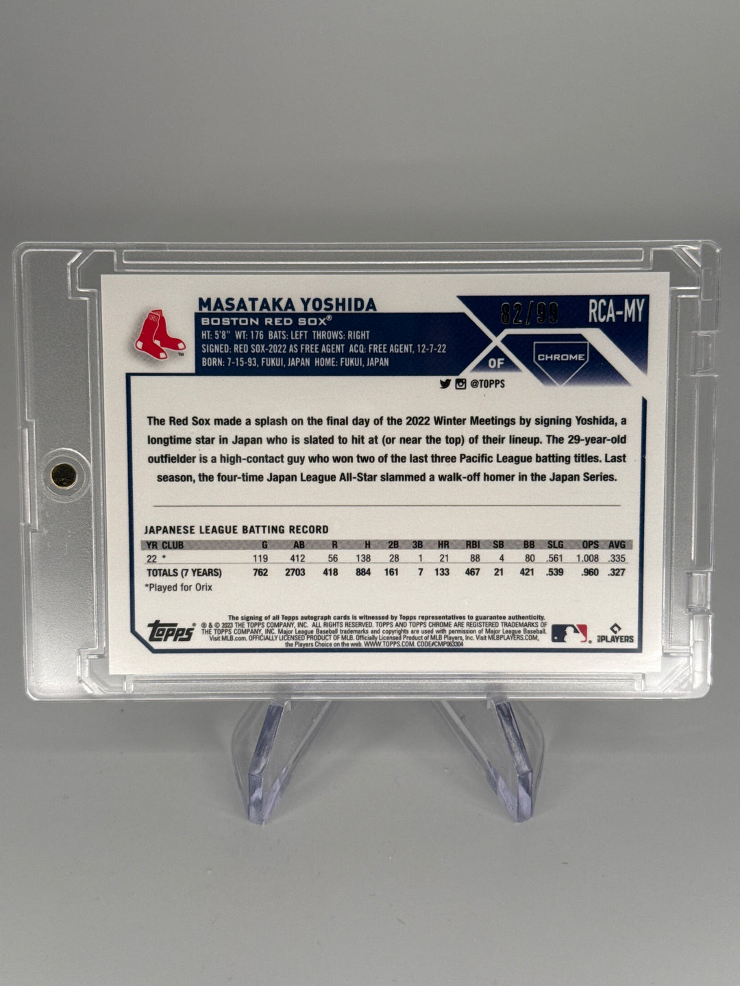 Masataka Yoshida 2023 Topps Chrome Logofractor Green Refractor Rookie Auto, 82/99