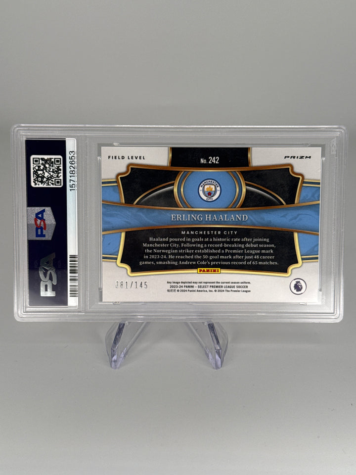Erling Haaland 2023-2024 Panini Select Premier League Orange Ice, 081/145, PSA 9 Mint
