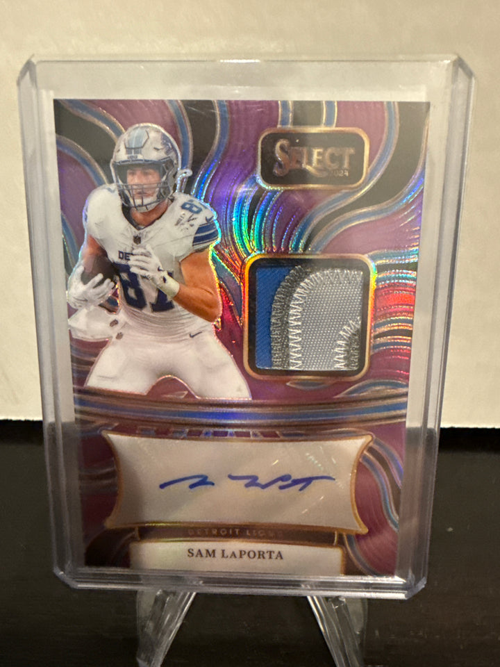 Sam LaPorta 2024 Panini Select Patch/Auto Purple, 02/49