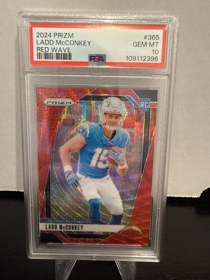 Ladd McConkey 2024 Panini Prizm Red Wave Rookie, 087/149, PSA 10 Gem Mint