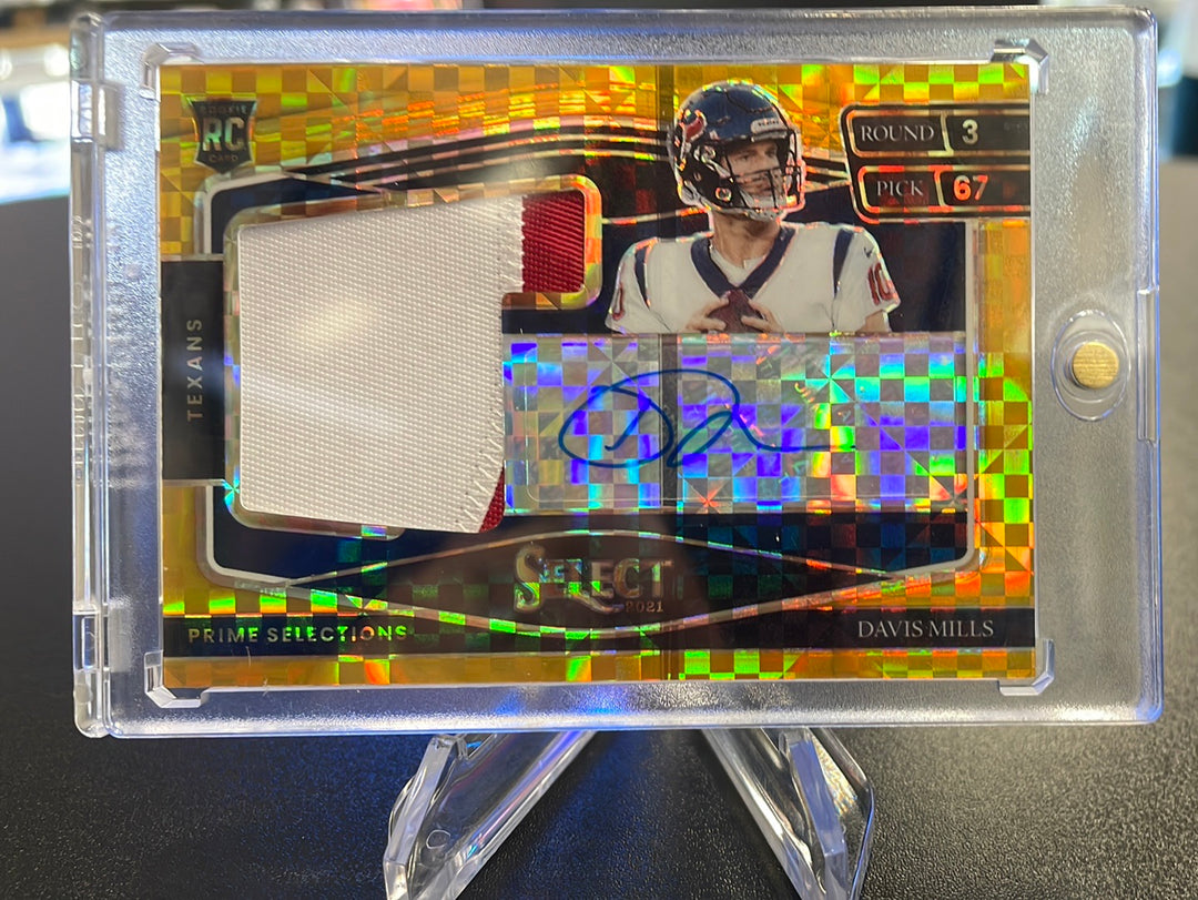 Davis Mills 2021 Panini Select, Gold Rookie Patch Auto, Jersey Number, 10/10