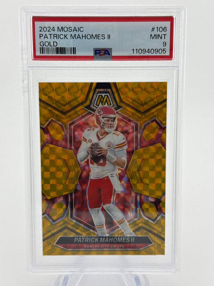 Patrick Mahomes 2024 Panini Mosaic Gold Mosaic, 03/10, PSA 9 Mint