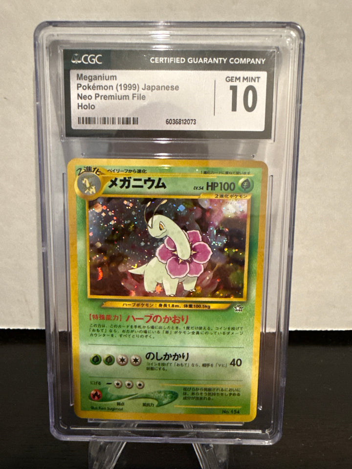 Pokemon TCG 1999 Japanese Meganium Neo Premium File Holo, 154, CGC 10 Gem Mint