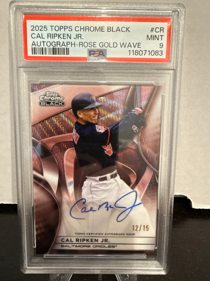 Cal Ripken Jr 2025 Topps Chrome Black Rose Gold Wave Auto, 12/15, PSA 9 Mint