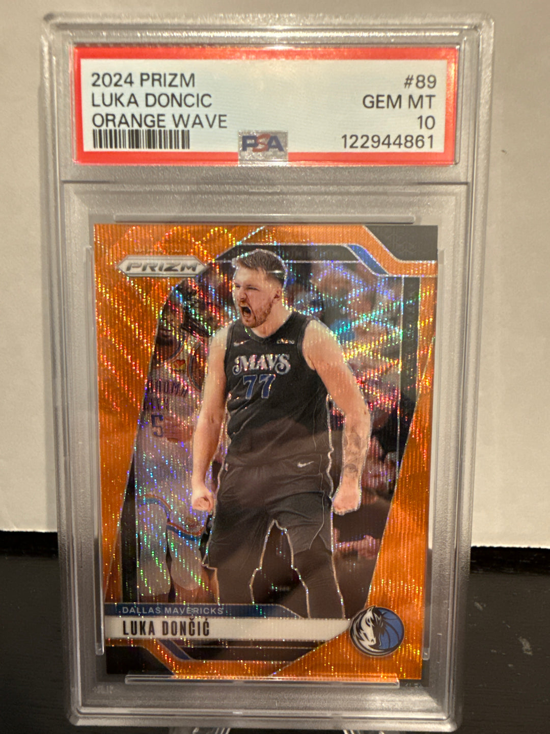 Luka Doncic 2024 Panini Prizm Orange Wave, 21/60, PSA 10 Gem Mint
