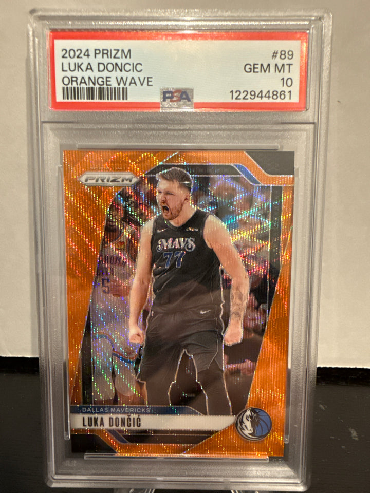 Luka Doncic 2024 Panini Prizm Orange Wave, 21/60, PSA 10 Gem Mint