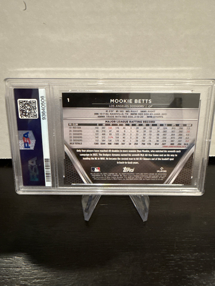 Mookie Betts 2024 Topps Chrome Black Blue Lava Refractor, 07/75, PSA 10 Gem Mint