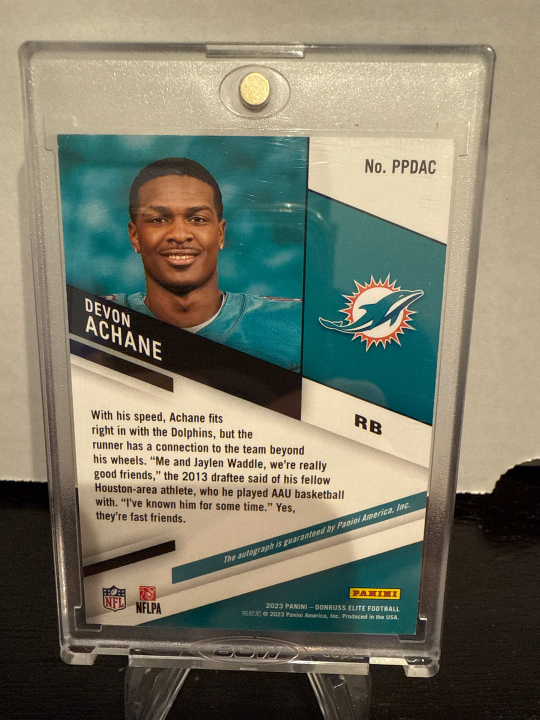 De'von Achane 2023 Panini Donruss Elite Pen Pals Rookie Auto