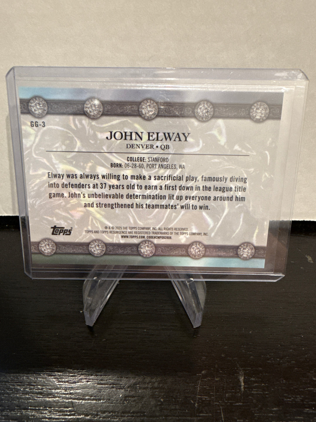 John Elway 2025 Topps Resurgence Glimmer and Gleam Pink Refractor, 08/10